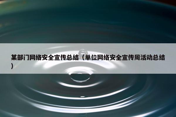 某部门网络安全宣传总结（单位网络安全宣传周活动总结）